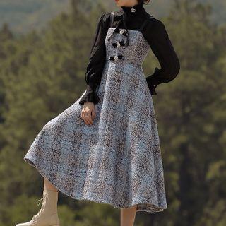 Sleeveless Tweed A-line Midi Dress