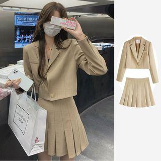 Set: Cropped Blazer + Pleated Mini A-line Skirt