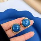 Gemstone Alloy Earring 1 Pair - Gold & Blue - One Size