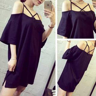 Lattice Elbow-sleeve Dress
