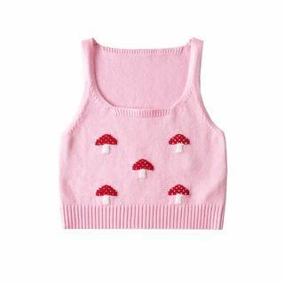 Mushroom Print Knit Crop Tank Top
