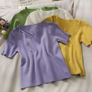 Cutout V-neck Short-sleeve Knit Top In 6 Colors