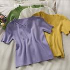 Cutout V-neck Short-sleeve Knit Top In 6 Colors