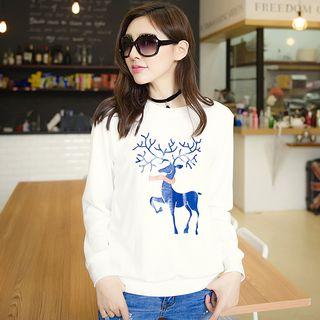 Long-sleeve Deer Printed Pullover