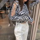 Printed Zebra Long-sleeve Top Black & White - One Size