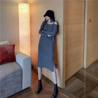 Asymmetric Cutout Shoulder Midi Dress