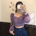 Long-sleeve Floral Cropped Top Purple - One Size