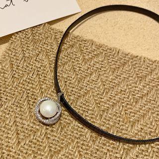 Rhinestone Faux Pearl Pendant Necklace As Shown In Figure - One Size
