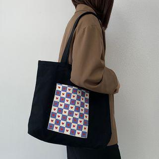 Heart Print Shoulder Bag Black - One Size