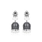 Fashion Vintage Plated Black Palace Geometric Wind Chimes Tassel Imitation Pearl Earrings With Cubic Zirconia Black - One Size