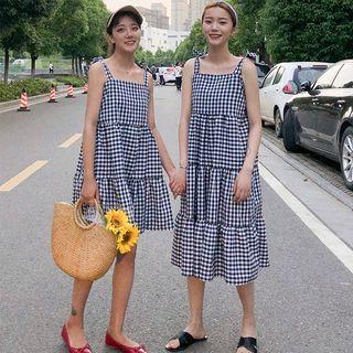 Spaghetti Strap Plaid Dress / Midi Dress