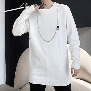 Chain Strap Letter Embroidered Sweater