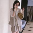 Single-breasted Vest / Shorts / Lace Trim Elbow-sleeve Blouse