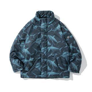 Fish Print Padded Zip Jacket