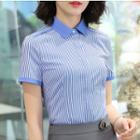 Short-sleeve Striped Shirt/ Pencil Skirt
