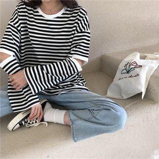 Striped Cutout Long-sleeve Loose-fit T-shirt