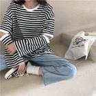Striped Cutout Long-sleeve Loose-fit T-shirt