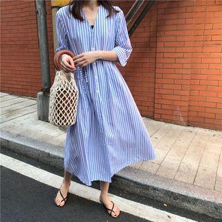 Striped V-neck Shirt Dress
