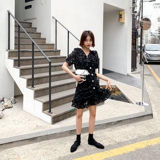 Ruffled Dotted See-through Shirtdress