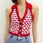 Collared Heart-print Button-up Halter Top