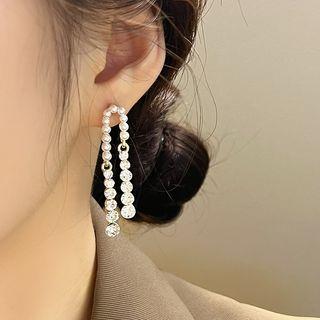 Beaded Rhinestone Drop Earrings 1 Pair - Stud Earring - White - One Size