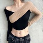 Off Shoulder Color-block Paneled Crop Top