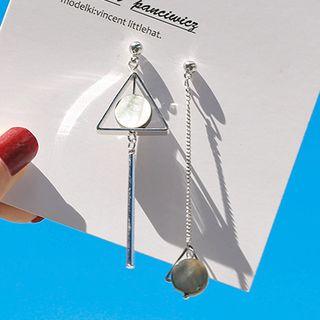 925 Sterling Silver Non-matching Scallop Disc Triangle & Bar Dangle Earring Silver - One Size