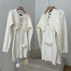 Set: Strappy Knit Sheath Dress + Cardigan Set Of 2 - Dress & Cardigan - White - One Size