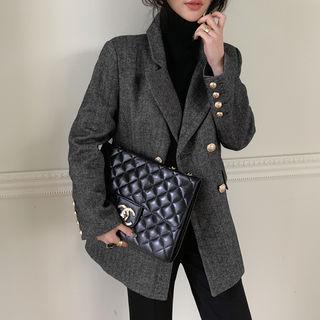 Metallic-button Herringbone Blazer