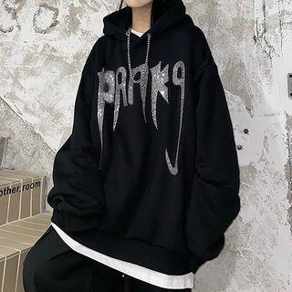 Chain Detail Rhinestone Letter Hoodie