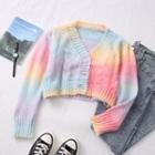 Rainbow-gradient Cropped Cardigan As Shown In Figure - One Size