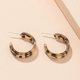 Leopard Print Resin Open Hoop Earring Leopard - Black & Khaki - One Size