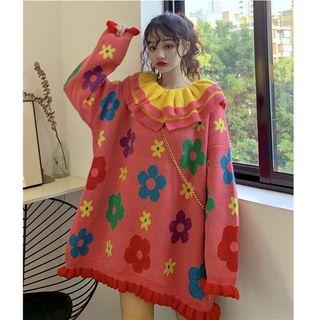 Long-sleeve Floral Knit Dress