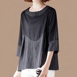 3/4-sleeve Striped Paneled T-shirt