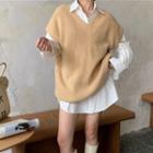 Plain Shirt / Tie-back Knit Vest