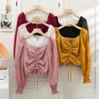 Off-shoulder Drawstring Dotted Crop Top In 5 Colors