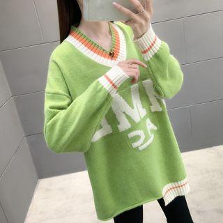 Contrast Trim Lettering Sweater