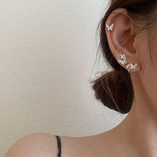 Butterfly Asymmetrical Sterling Silver Earring 1 Pair - 925 Silver - Ab Earring - Butterfly - Silver - One Size
