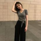 V-neck Strap Short-sleeve Top