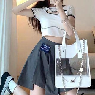 Cutout T-shirt / Irregular Mini A-line Skirt