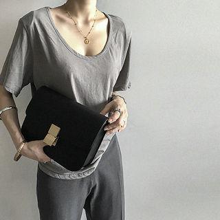 Short-sleeve Scoop-neck T-shirt Gray - One Size