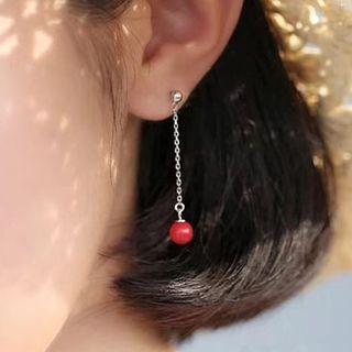 Non-matching 925 Sterling Silver Hoop & Bead Dangle Earring As Shown In Figure - One Size