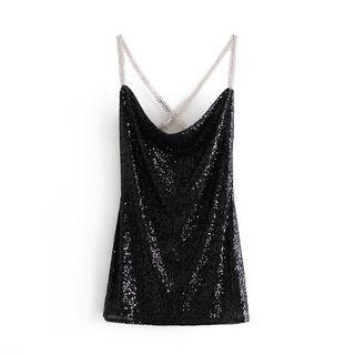 Rhinestone Spaghetti Strap Sequined Mini Bodycon Dress