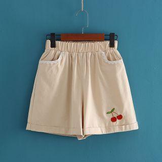 Cherry Embroidered Wide Leg Shorts