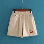 Cherry Embroidered Wide Leg Shorts