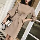 Lace-up Balloon-sleeve Knit Dress