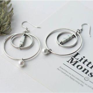 S925 Sterling Silver Faux Pearl Hoop Drop Earrings