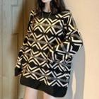 Pattern Printed Knit Top Sweater - One Size