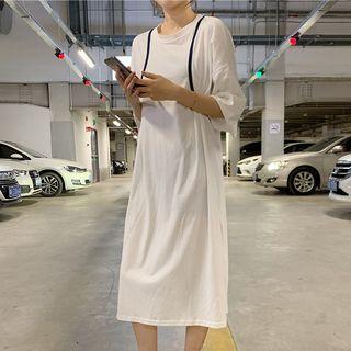 Strapped Elbow-sleeve Midi T-shirt Dress
