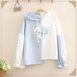 Dog Print Color-block Asymmetric Hoodie